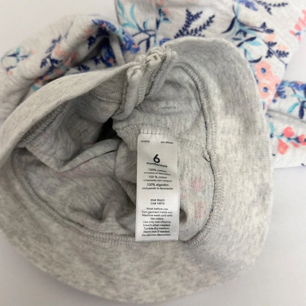 Carters Baby Girls Floral Zip Up Hoodie Gray Pink Blue 6 Months Light‎ Weight
